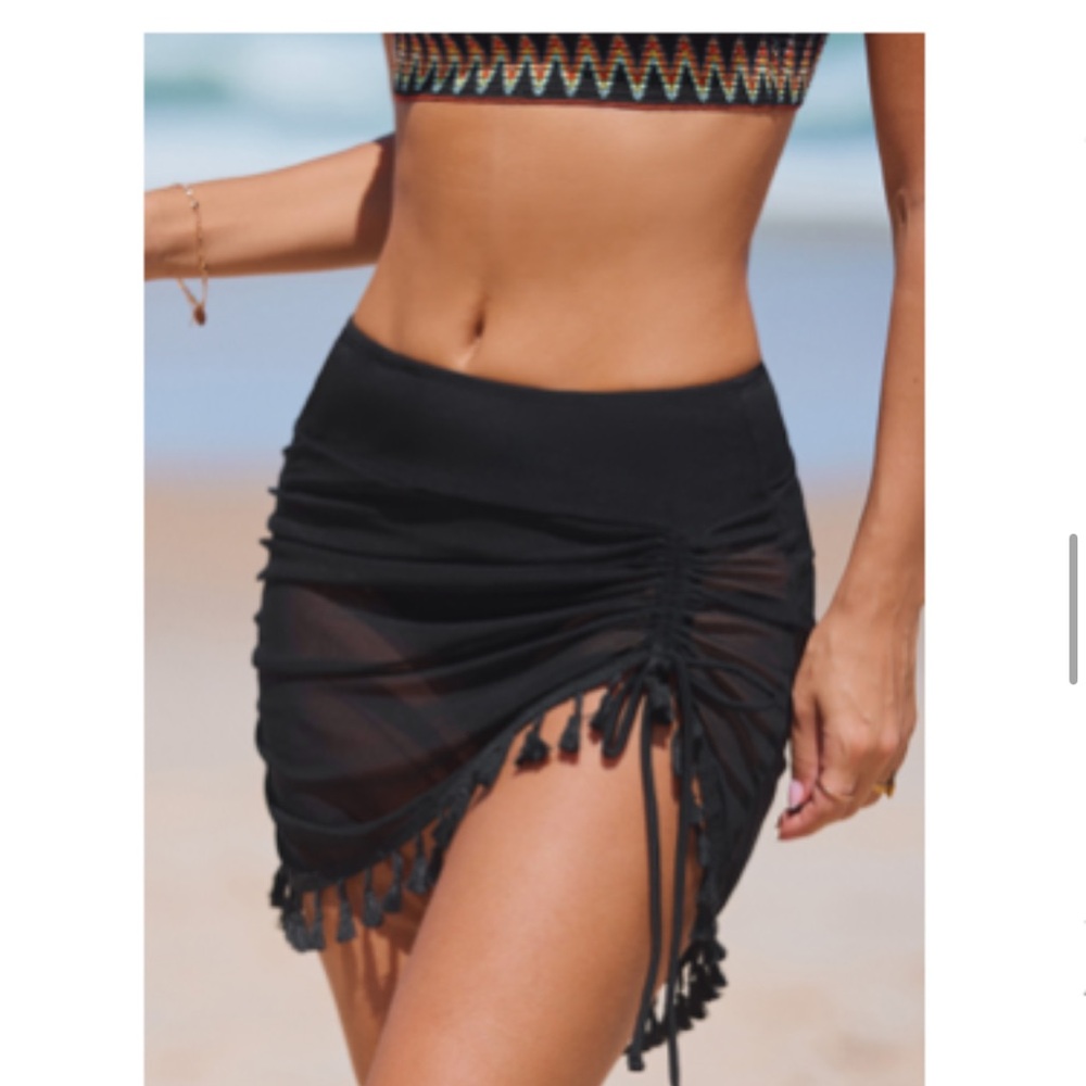 Black Ruched Tassel Skirt